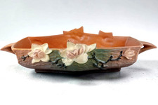 Roseville Pottery Magnolia Pattern Console Bowl / Centerpiece Planter with Angular Handles — listing 5