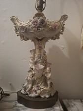Vintage Capodimonte-Style Figural Cherub Porcelain Table Lamp with Pleated Fabric Shade — listing 2