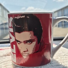 Vintage Elvis Presley Black Ceramic Pedestal Mug/Stein with Gold Jumpsuit Graphic — listing 3