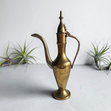 Vintage Middle Eastern Hand-Engraved Brass Dallah Coffee Pot / Ewer with Domed Lid
