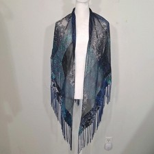 Sheer Black Textured Fringed Fashion Scarf with Eyelash Fringe Trim — listing 2