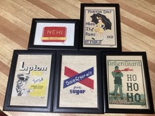 Framed Handmade Morton Salt 'It Pours' Advertising Cross-Stitch Sampler, Two-Panel