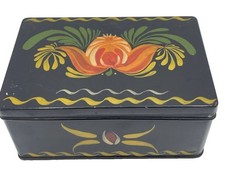 Antique 19th Century American Toleware Tin Canister/Bin with Hand-Painted Floral Medallion, Black and Yellow — listing 3