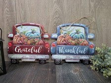 Farmhouse Fall Throw Pillow, Embroidered Vintage Truck with Pumpkins, Hayrides Apples Cider — listing 4