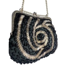 Vintage Gold & Silver Beaded Oval Evening Clutch with Tassel & Shoulder Cord — listing 3