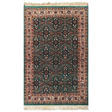 Hand-Knotted Indo-Persian Wool Area Rug with Red Field and Navy Border, All-Over Floral Design — listing 3