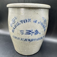 Antique Salt-Glazed Stoneware Canning Jar with Cobalt Blue Stenciled Decoration