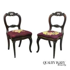 Antique Eastlake Victorian Walnut Parlor Side Chair with Floral Needlepoint Upholstery — listing 2