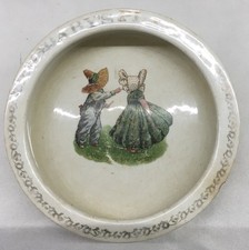 Antique "The Baby Plate" Rolled Edge Feeding Dish, Victorian Girl in Green Bonnet, Pat. Feb 7th 1905 — listing 6