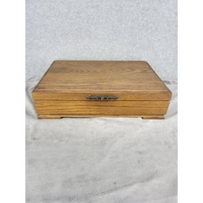 Vintage Oak Silverware Flatware Storage Chest with Two Drawers and Green Anti-Tarnish Felt Lining