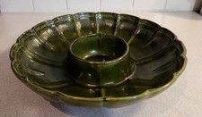 Vintage California Pottery Lazy Susan Chip & Dip Set with Figural Fruit Basket Bowl — listing 2