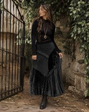 Sheer Black Velvet Burnout Geometric Square Pattern Skirt with Side Ties — listing 4