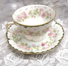 Théodore Haviland Limoges Porcelain Teacup and Saucer with Pink Floral Spray — listing 3