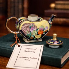 Kelvin Chen Hand-Painted Enamel Miniature Teapot with Floral and Checkerboard Design