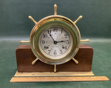 Nautical Ship's Wheel Wall Clock with Brass Porthole Dial