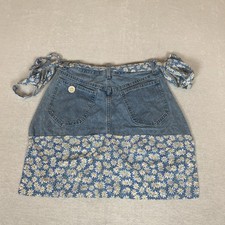 upcycled apron handmade Handmade Upcycled Denim Apron with Eyelet Lace Trim and Fabric Appliqués — listing 2