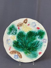 Antique Majolica Grape Leaf Plate with Strawberries, Grapes & Blossoms on Turquoise Ground — listing 4