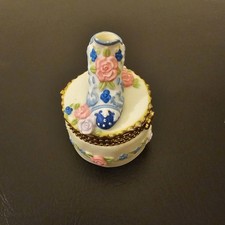 Vintage Ceramic Lidded Trinket Box with Yellow Ground and Floral Transfer Decoration