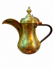 Vintage Arabic Brass Dallah Coffee Pot with Engraved Palm Tree Motif — listing 2