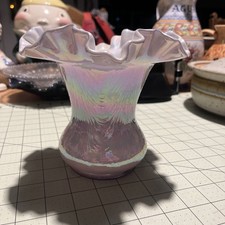 Fenton Iridescent Green JIP (Jack-in-the-Pulpit) Vase in Wrought Iron Leaf Stand, 11 inch — listing 3