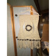 Large Vintage 1970s Macrame Mandala Wall Hanging, Rust Orange with Wooden Beads, 33" Diameter — listing 6