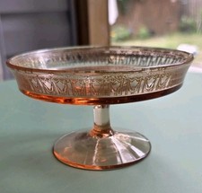 Vintage Pink Depression Glass Cube/Cubist Pattern Covered Butter Dish with Starburst Lid