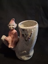 Vintage Ceramic Bud Vase with Ribbed Column Form and Relief Panel, Green and Cream Glaze — listing 6