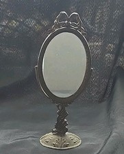 Vintage Ornate Cast Metal Vanity Tilt Mirror with Pedestal Base — listing 6