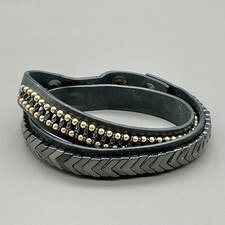 Stella & Dot Silver Bead Leather Wrap Bracelet with Button Closure — listing 5