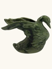 Vintage Drip-Glaze Ceramic Swan Planter / Figural Bowl