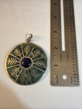 Mexican Sterling Silver Necklace with Bezel-Set Malachite Diamond Links and Triangular Pendant, 22" Long — listing 5
