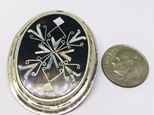 Antique Oval Mother-of-Pearl Cabochon Brooch with Beaded Border and C-Clasp — listing 3