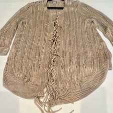 Chico's Cream Open-Front Fringe Cardigan Sweater, Size 2 (US L/XL) — listing 5