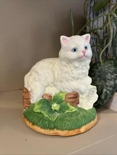 White Plush Kitten with Pink Nose and Rosebud Accent, Maker Unknown — listing 3