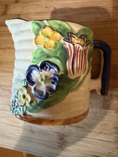 Vintage Hand-Painted Miniature Ceramic Pitcher with Orange Rim and Floral Body, Made in Japan — listing 6