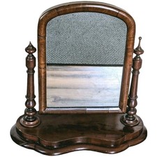 Antique Edwardian Arched Mahogany Vanity / Dressing Table Mirror with Marquetry Inlay — listing 4