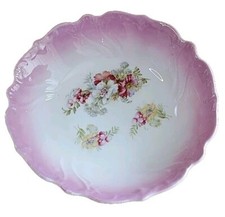 Vintage Porcelain Scalloped Serving Bowl with Pink Floral and Blue Leaf Border — listing 3