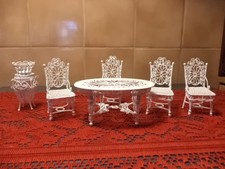 Vintage Wicker/Rattan Dollhouse Furniture Set - Round Table and Chairs — listing 6