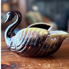 Vintage Drip-Glaze Ceramic Swan Planter / Figural Bowl — listing 5
