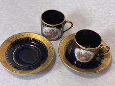 Antique Limoges Porcelain Demitasse Coffee Cup, Hand-Painted Floral with Gilt Trim Green/red 'Limoges France' mark — listing 2