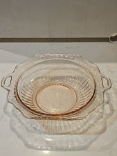 Vintage Pink Depression Glass Ruffled Console Bowl with Radiating Sunburst Pattern — listing 5