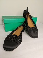 J. Renee Black Satin Pointed-Toe Pumps with Beaded Braided Strap, Size 7M — listing 6