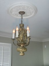 Antique French Rococo Style Gilt Bronze 8-Light Putto Chandelier