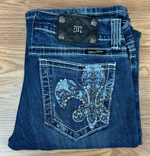 Miss Me Women's Bootcut Jeans with Rhinestone Fleur-de-Lis Cross Embellished Pockets, Size 30 — listing 2