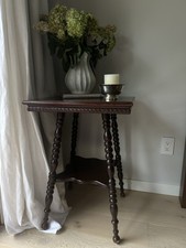 Vintage Oak Bobbin-Turned Leg Woven Cord Top Footstool — listing 2