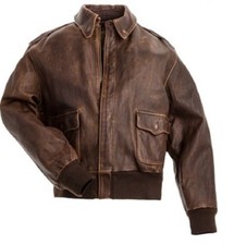 Vintage Distressed Brown Leather Bomber Flight Jacket with Patches — listing 4