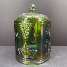 Indiana Glass Harvest Grape Carnival Glass Covered Candy Jar, Iridescent Blue/Amethyst