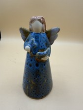 Handmade Studio Pottery Angel Figurine Holding Heart, Redware Clay with Drip Glaze