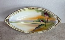 Meito China Hand Painted Porcelain Oval Celery Dish with Lakeside Landscape — listing 4
