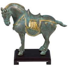 Chinese Tang-Style Bronze Prancing Horse Sculpture with Verdigris Patina — listing 2